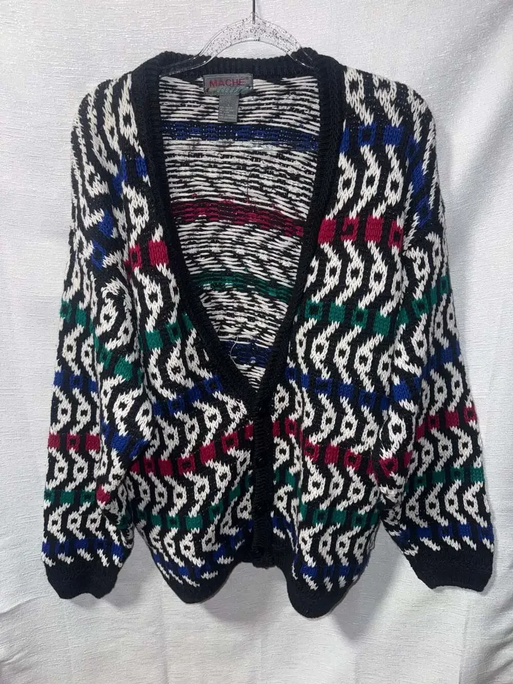 Vintage 90s Mache Geometric Pattern Button-Up Knit Cardigan Sweater